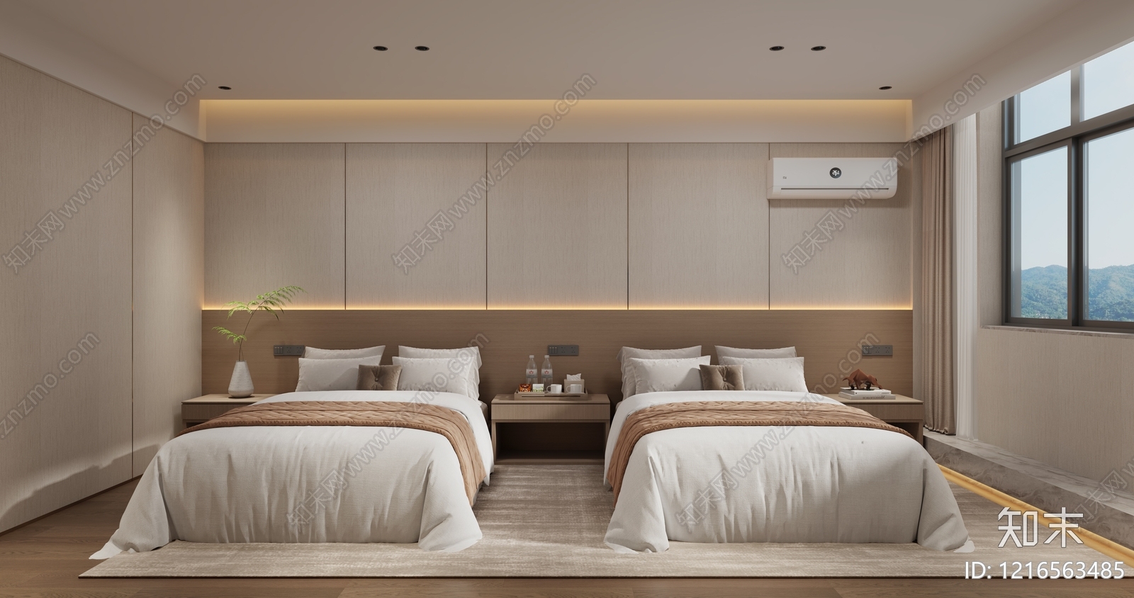 原木风酒店客房3D模型下载【ID:1216563485】