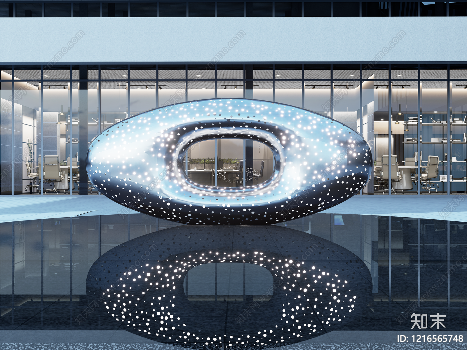 现代主义城市广场装置3D模型渲染效果图