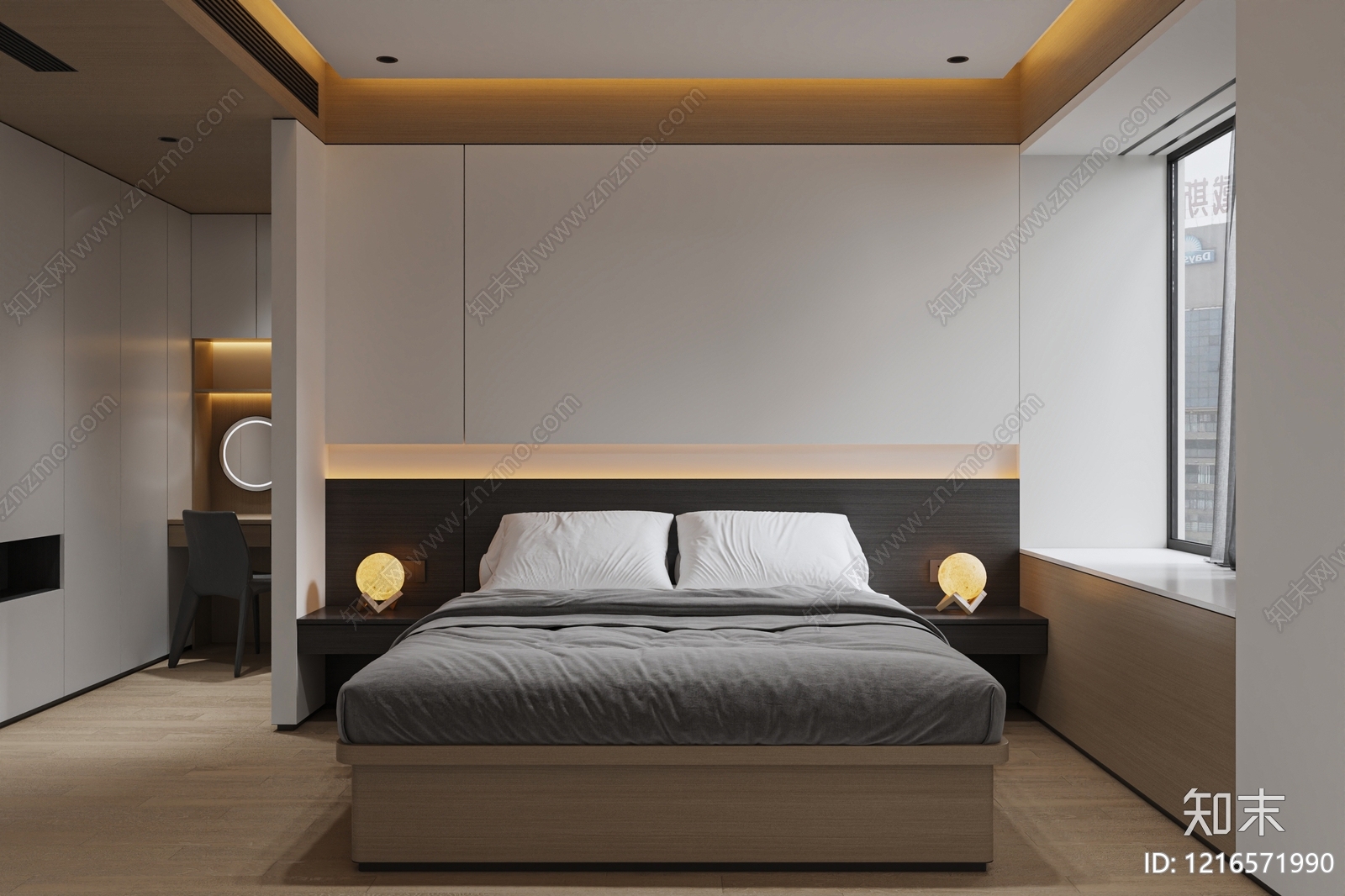 现代简约主卧3D模型下载【ID:1216571990】
