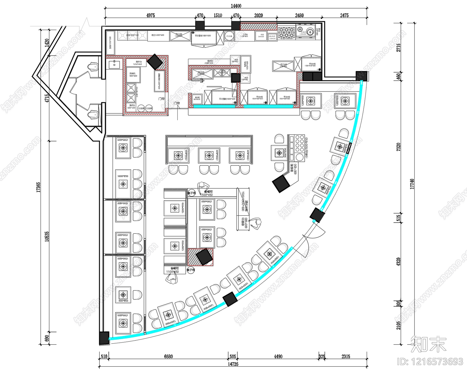 工业现代烤肉店施工图下载【ID:1216573693】
