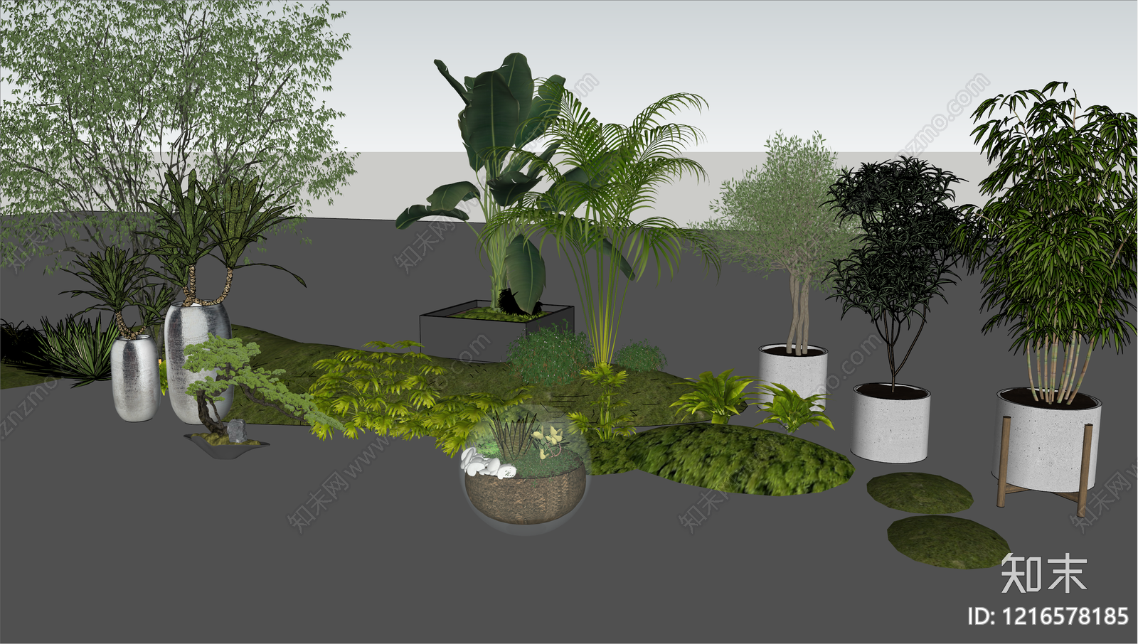 现代简约植物组合SU模型下载【ID:1216578185】