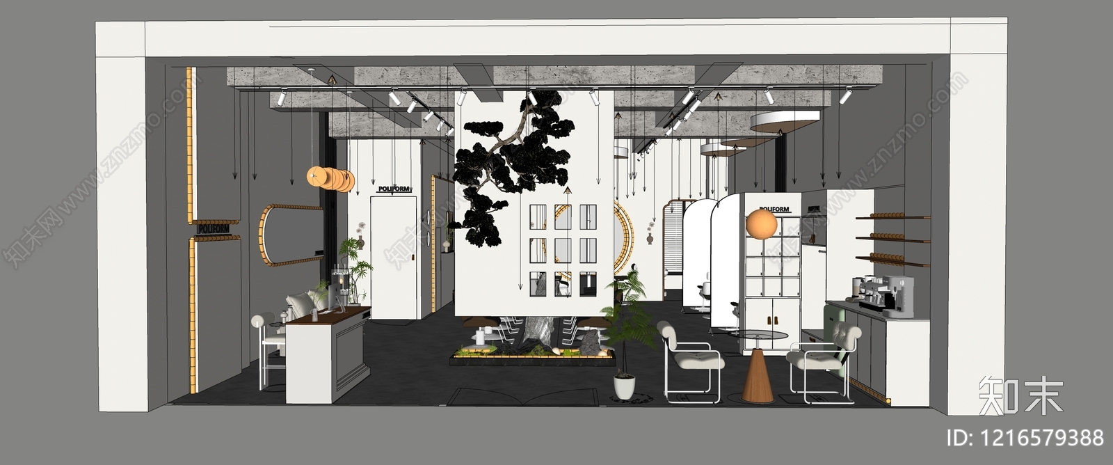 奶油风理发店SU模型下载【ID:1216579388】