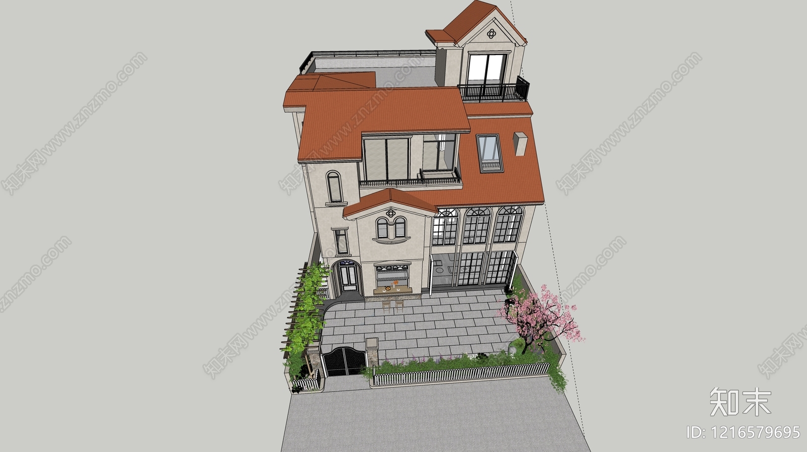 欧式独栋别墅SU模型下载【ID:1216579695】