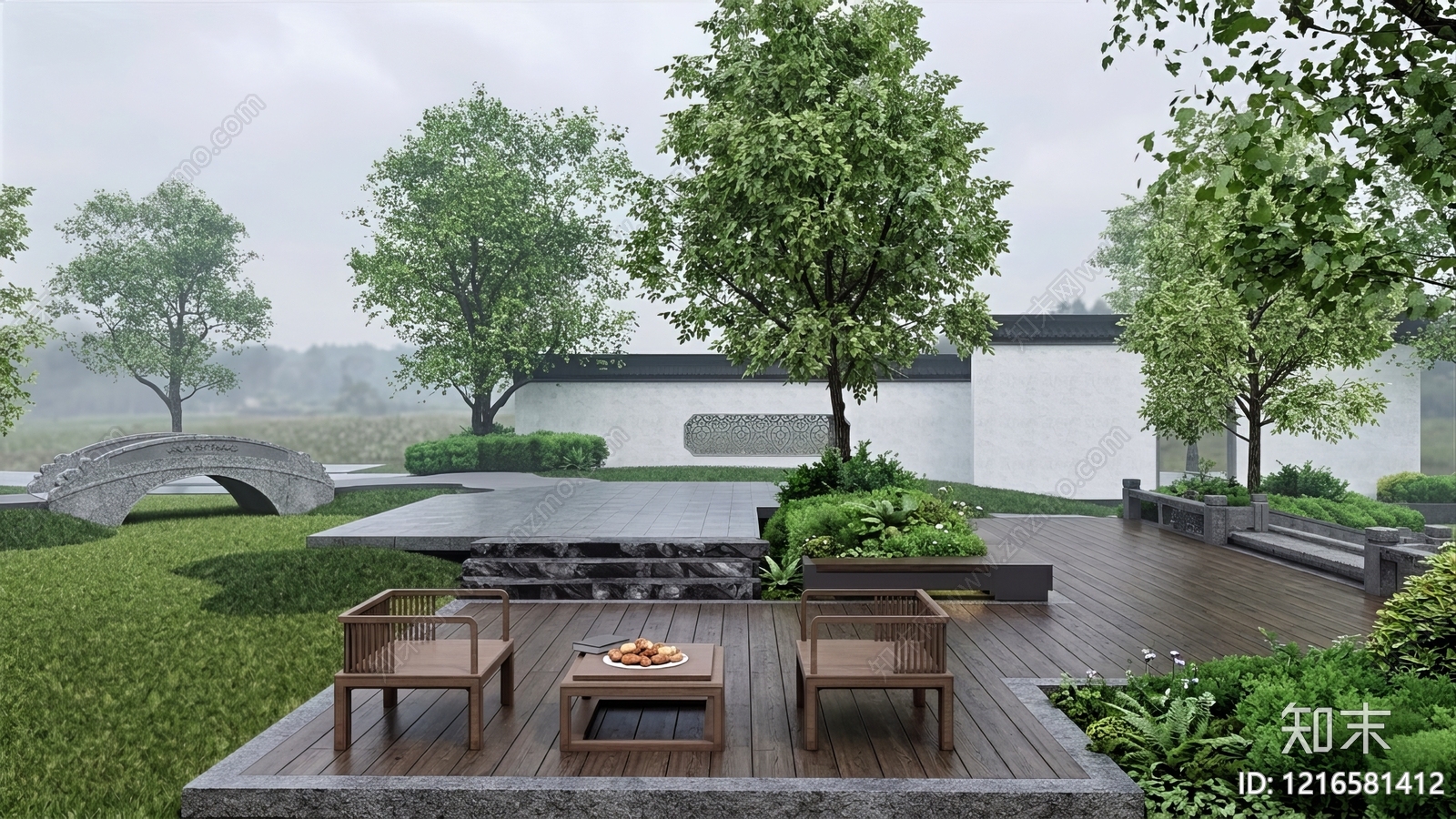 新中式景观别墅庭院SU模型下载【ID:1216581412】