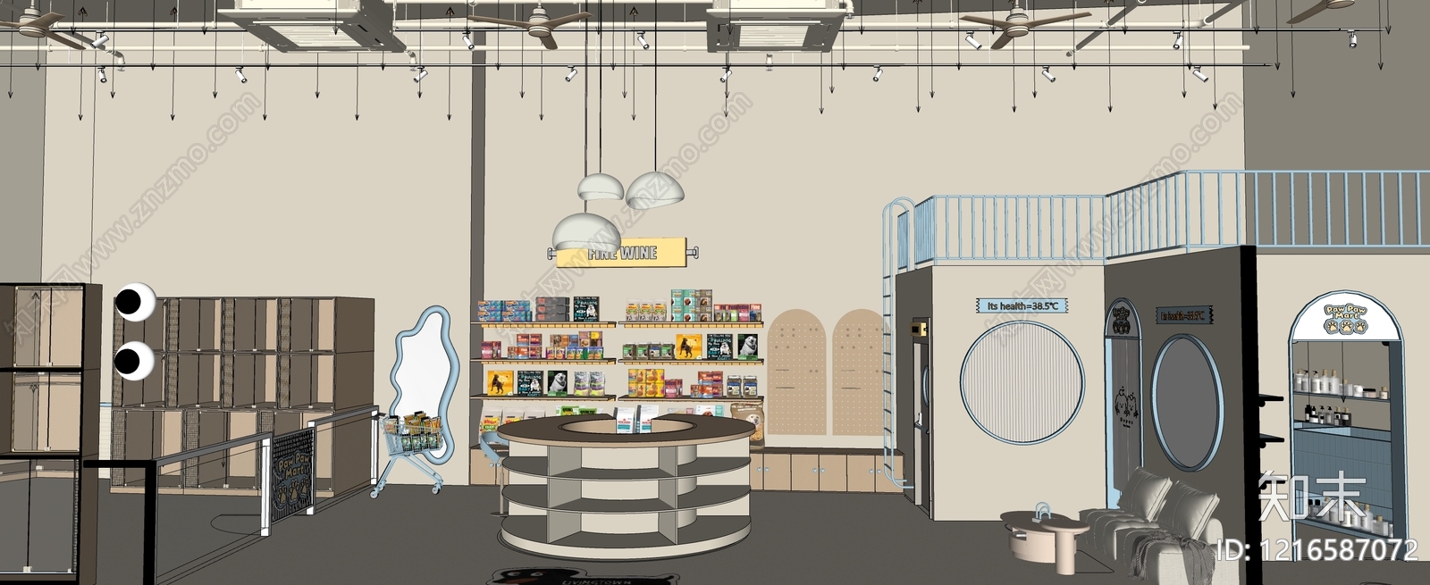 奶油风宠物店SU模型下载【ID:1216587072】