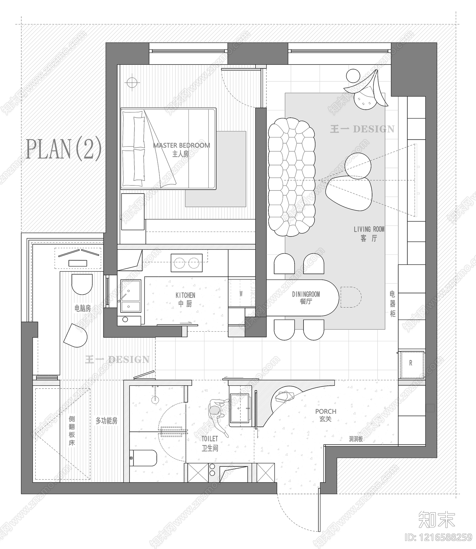 小户型平层施工图下载【ID:1216588259】