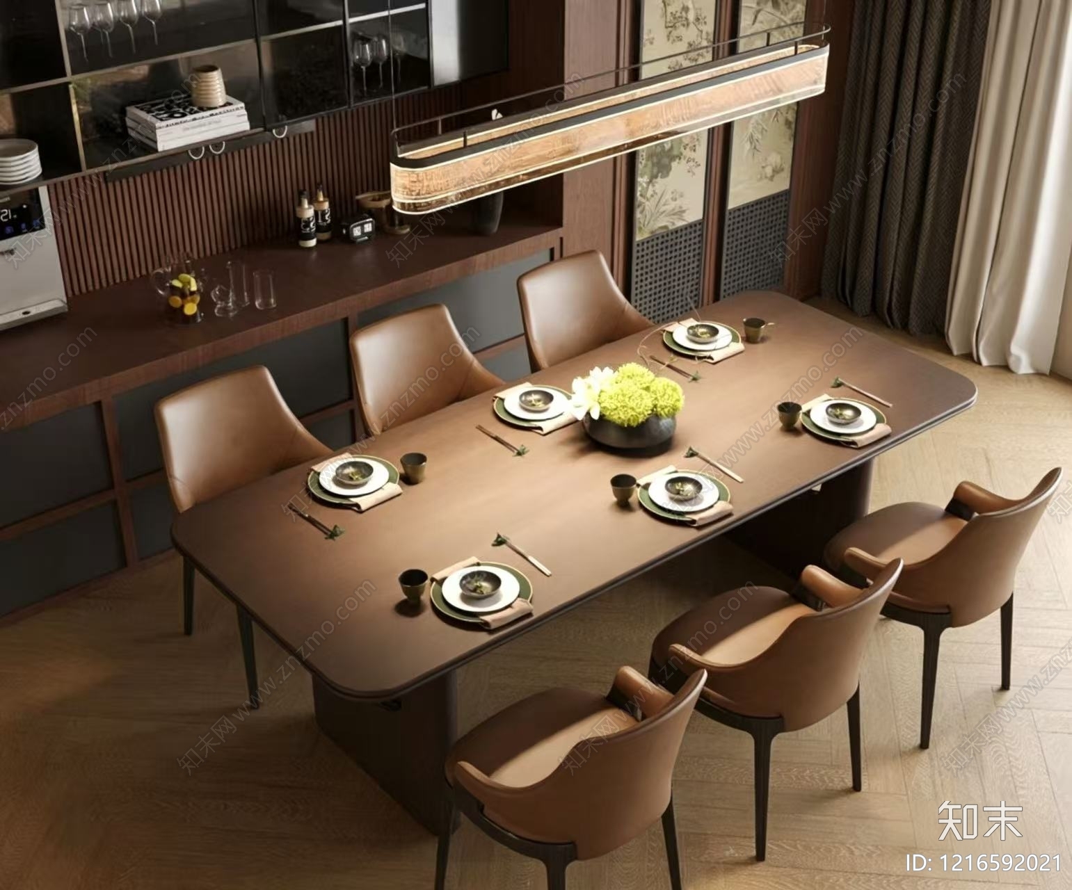 新中式家居餐厅3D模型下载【ID:1216592021】