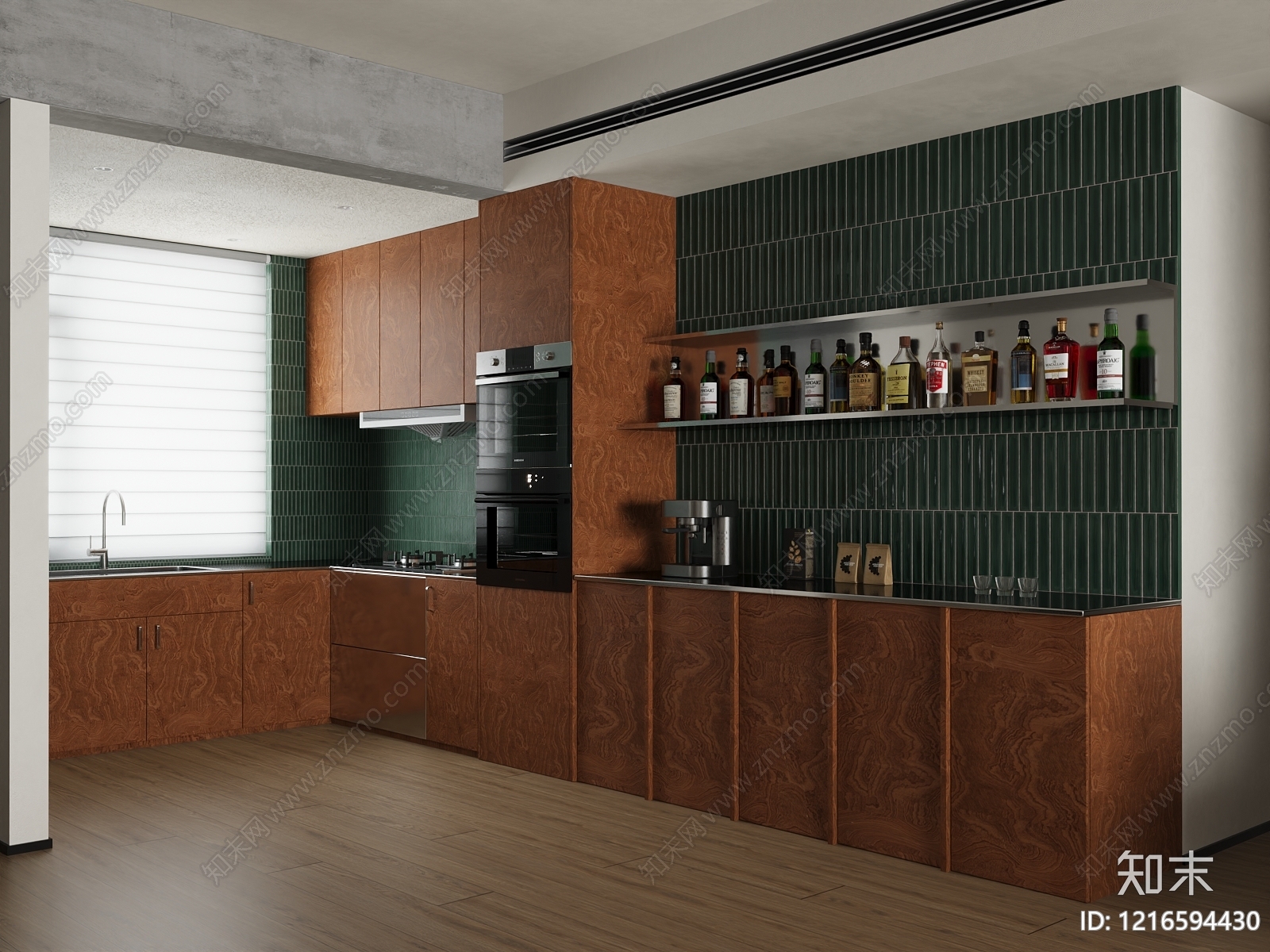 现代轻奢开放式厨房3D模型下载【ID:1216594430】