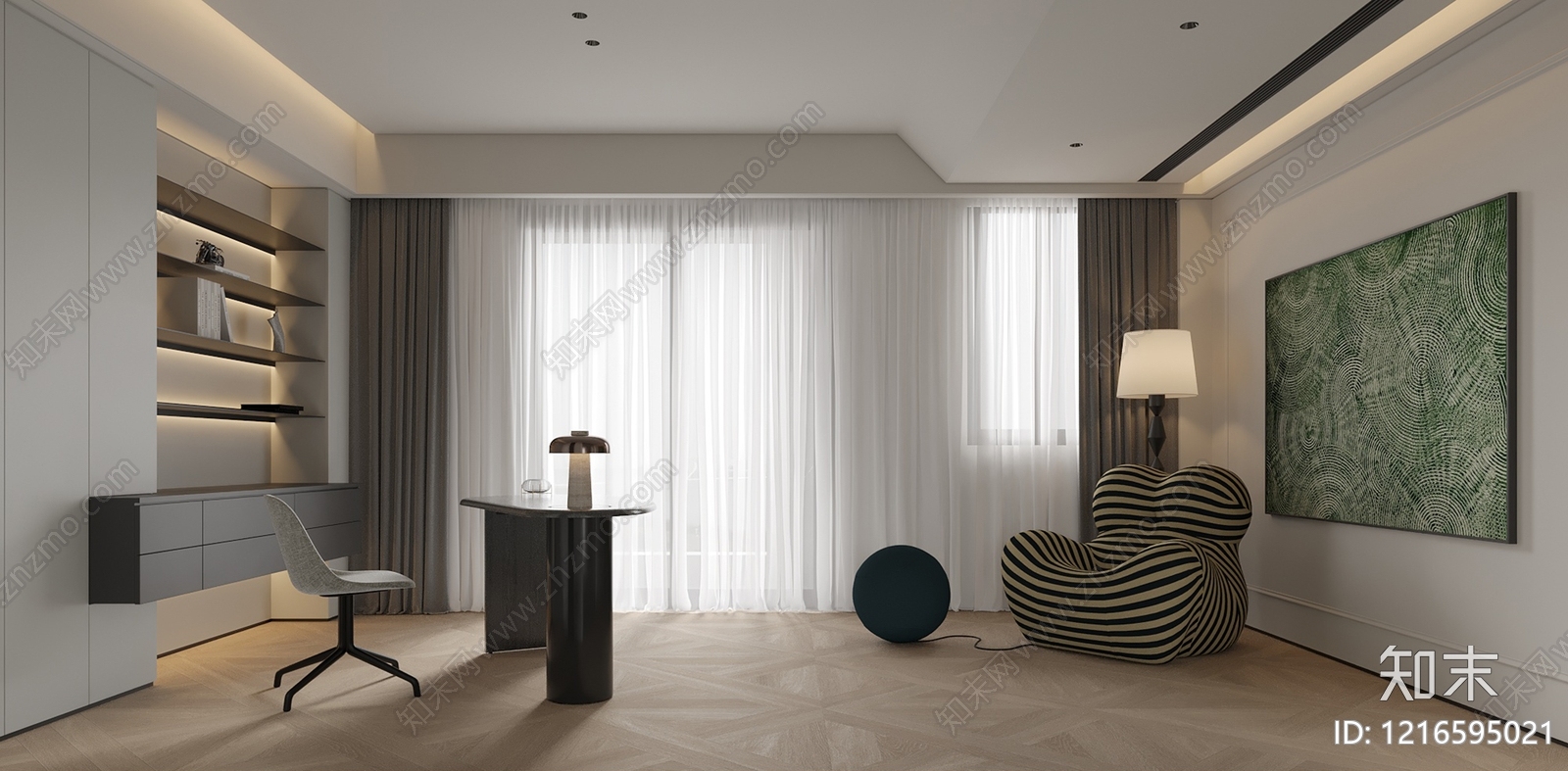 现代简约书房SU模型下载【ID:1216595021】