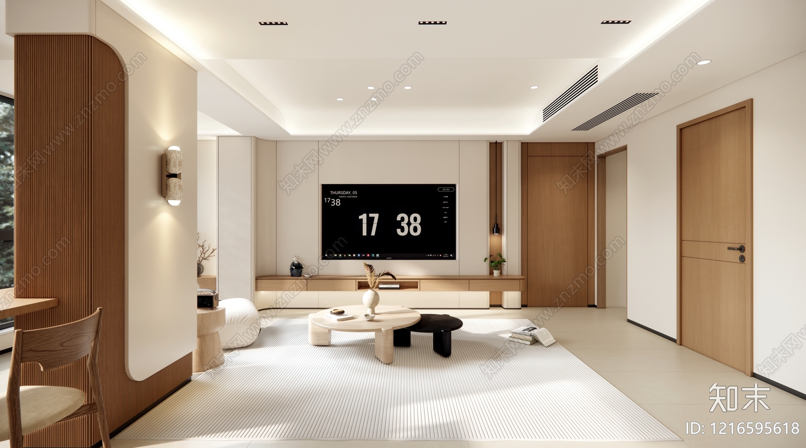 奶油风客餐厅SU模型下载【ID:1216595618】