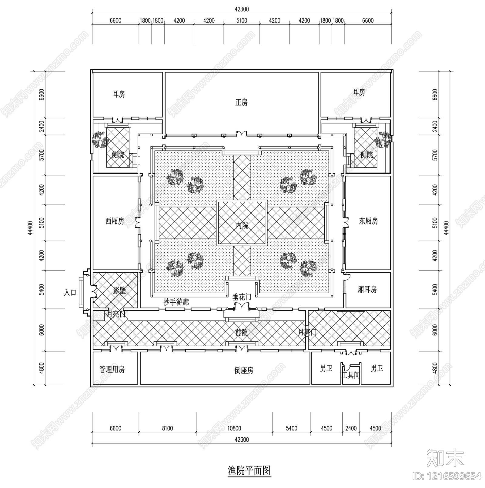 新中式中式四合院cad施工图下载【ID:1216599654】