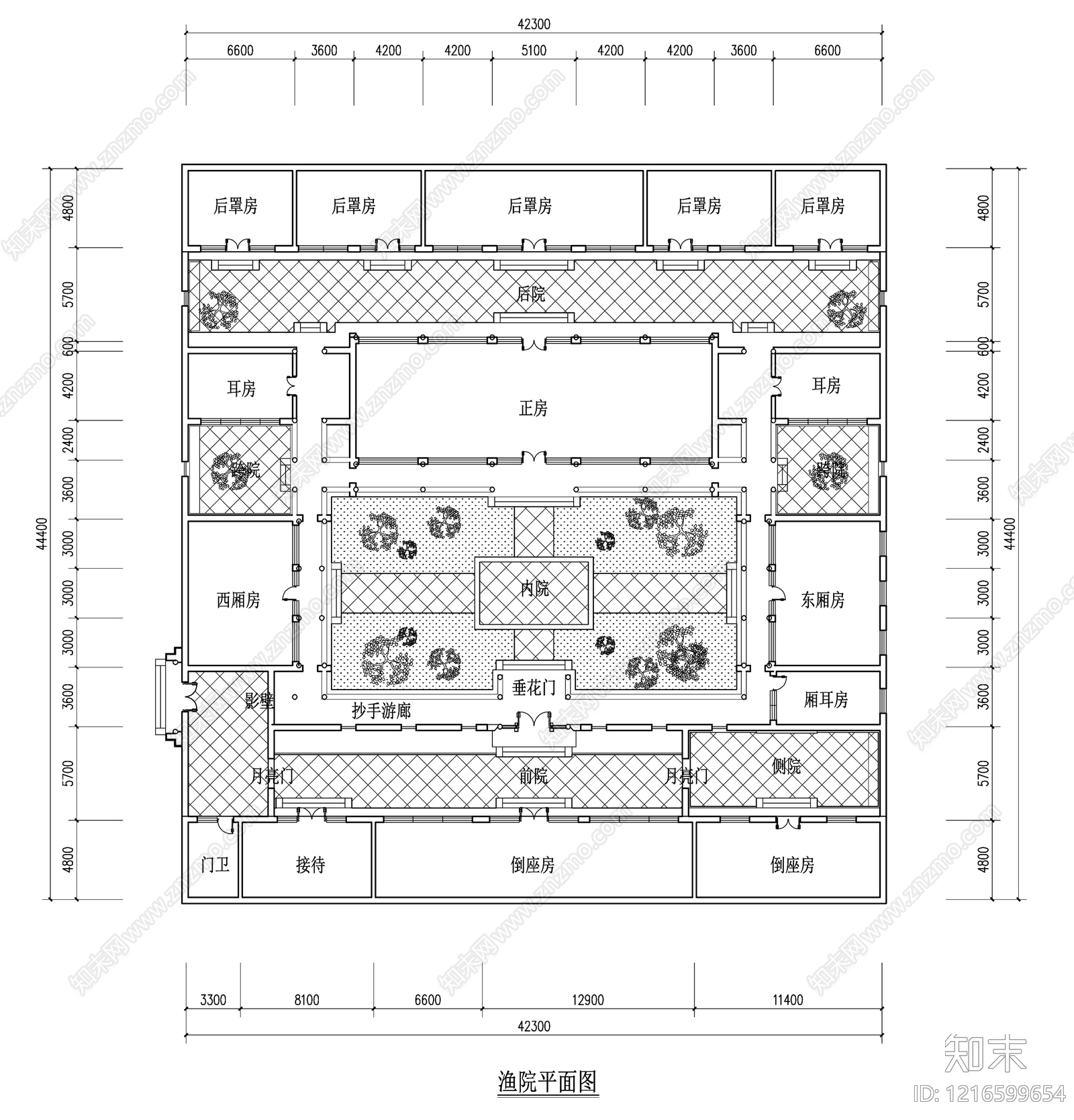 新中式中式四合院cad施工图下载【ID:1216599654】