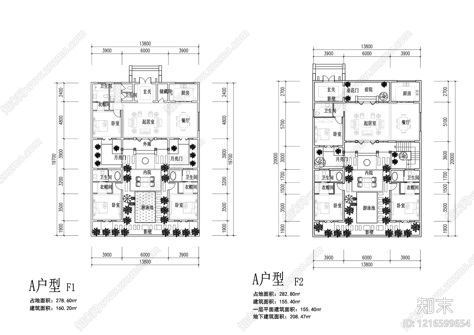 新中式中式四合院cad施工图下载【ID:1216599654】