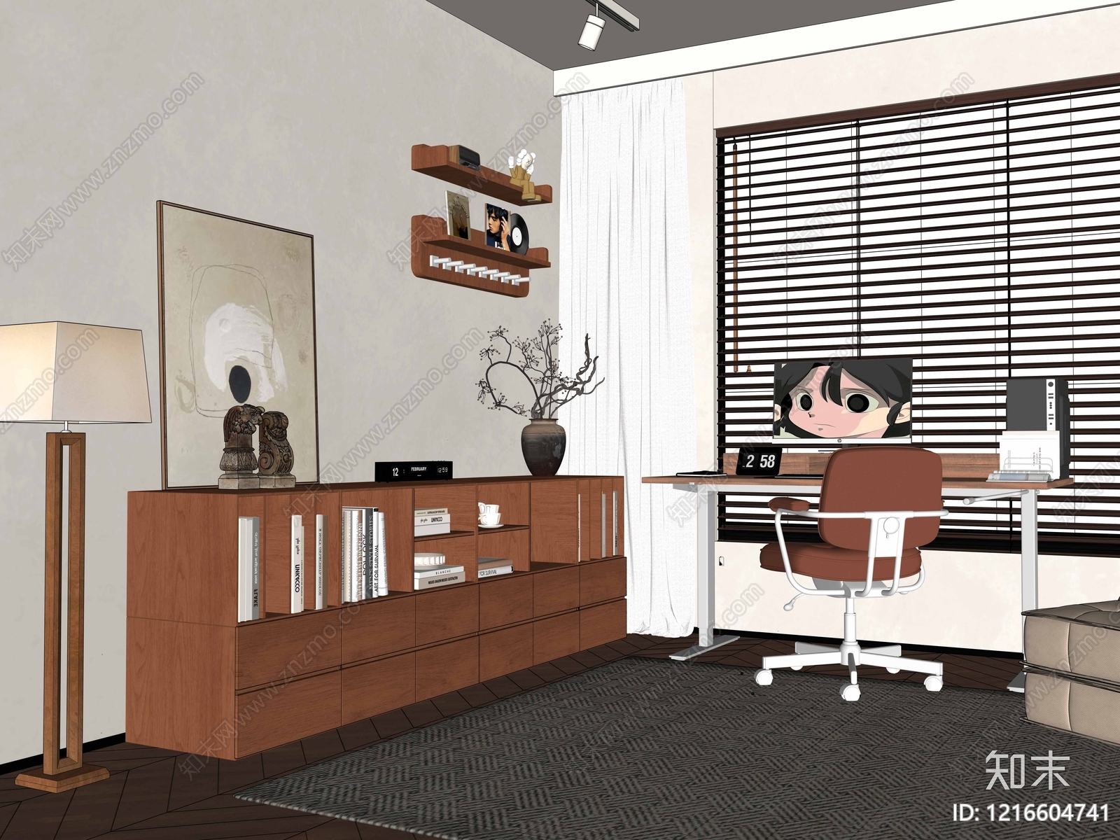 中古风书房SU模型下载【ID:1216604741】