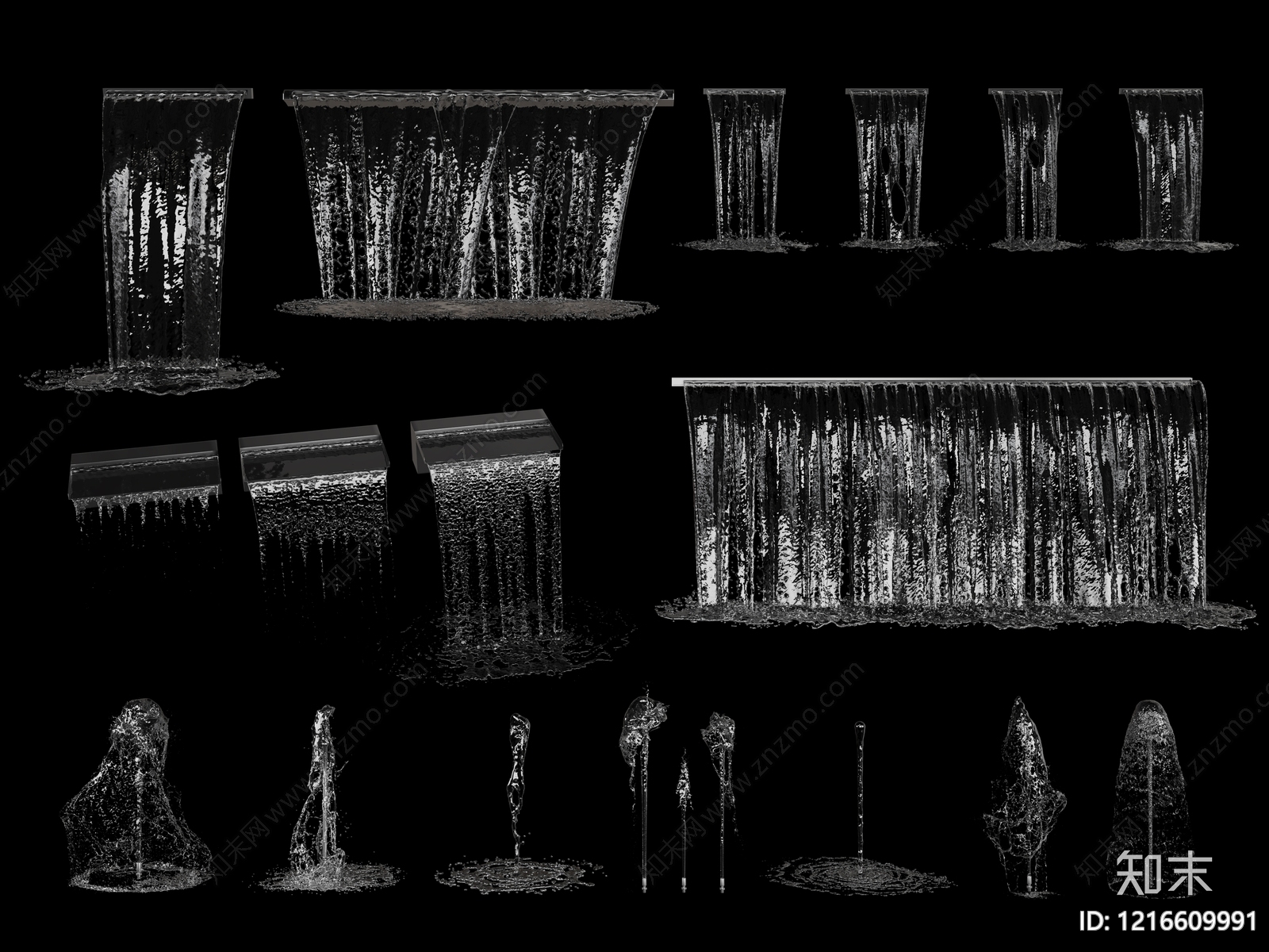 现代水景设计水幕帘3D模型下载【ID:1216609991】