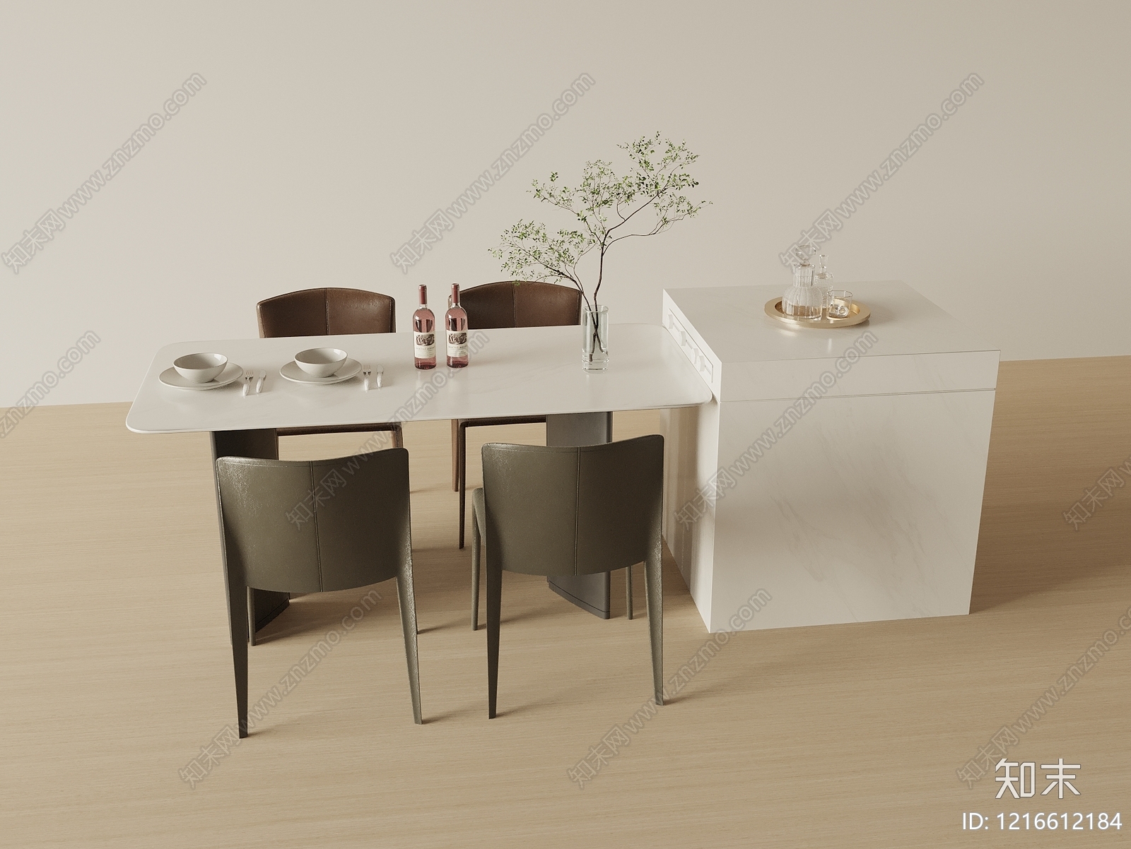 现代简约餐桌椅SU模型下载【ID:1216612184】