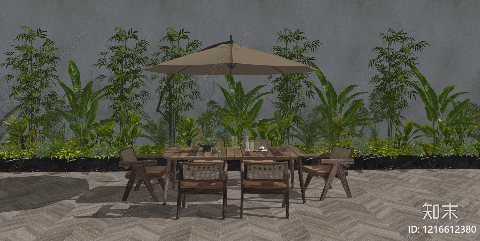 新中式户外桌椅SU模型下载【ID:1216612380】
