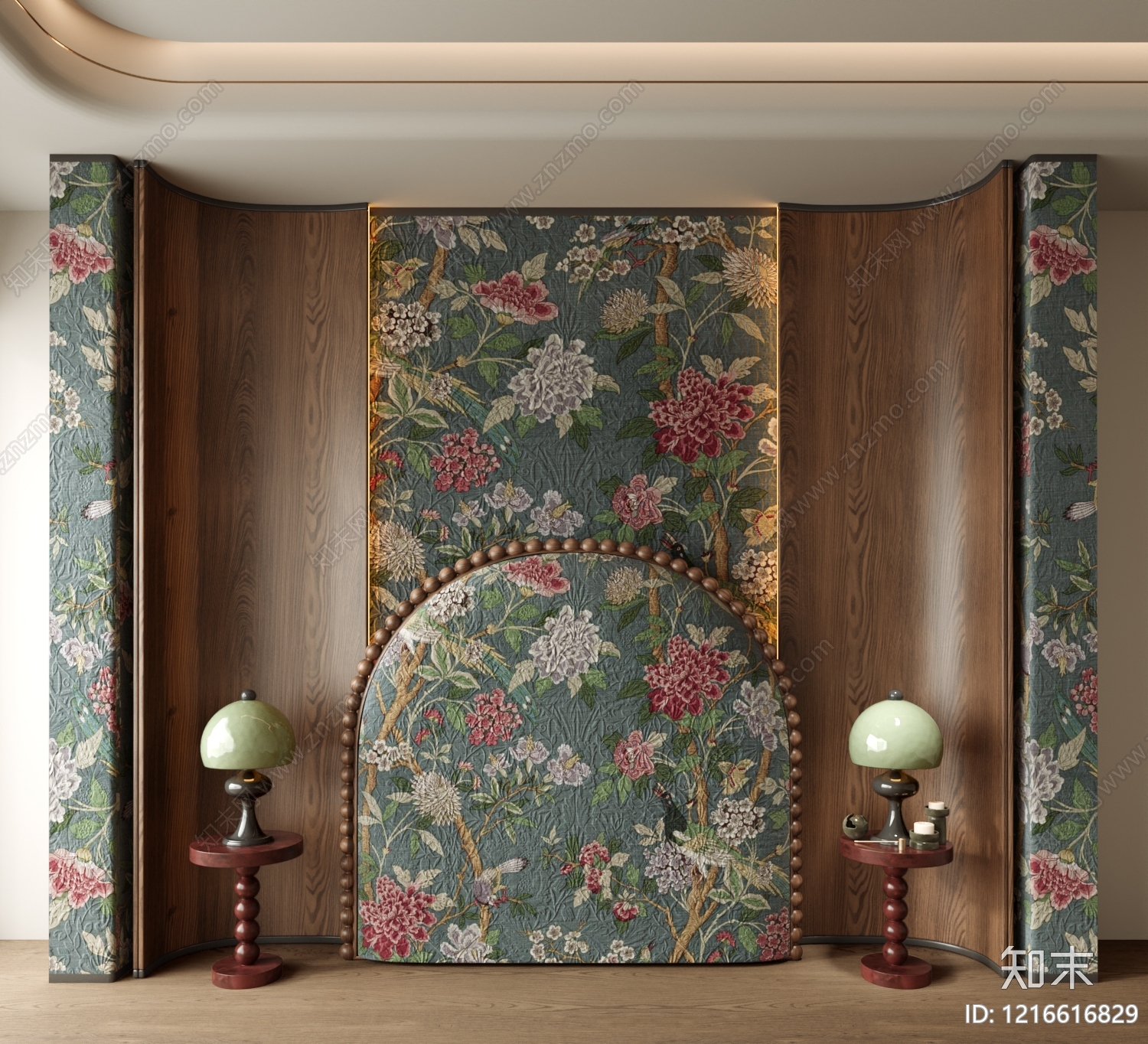 新中式床头背景墙3D模型下载【ID:1216616829】