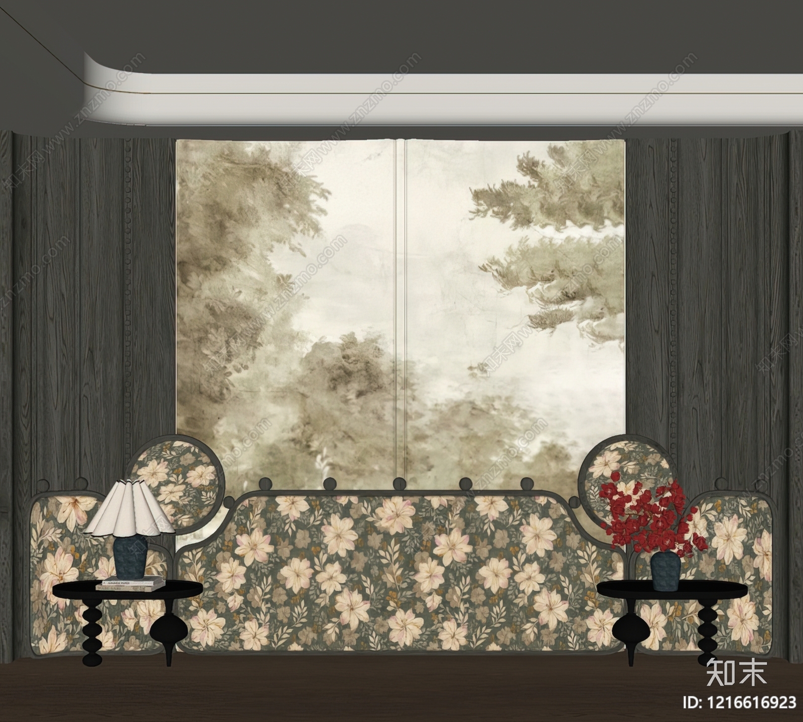 中古风背景墙SU模型下载【ID:1216616923】