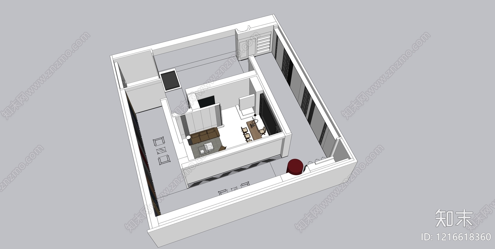 现代简约木作展厅SU模型下载【ID:1216618360】