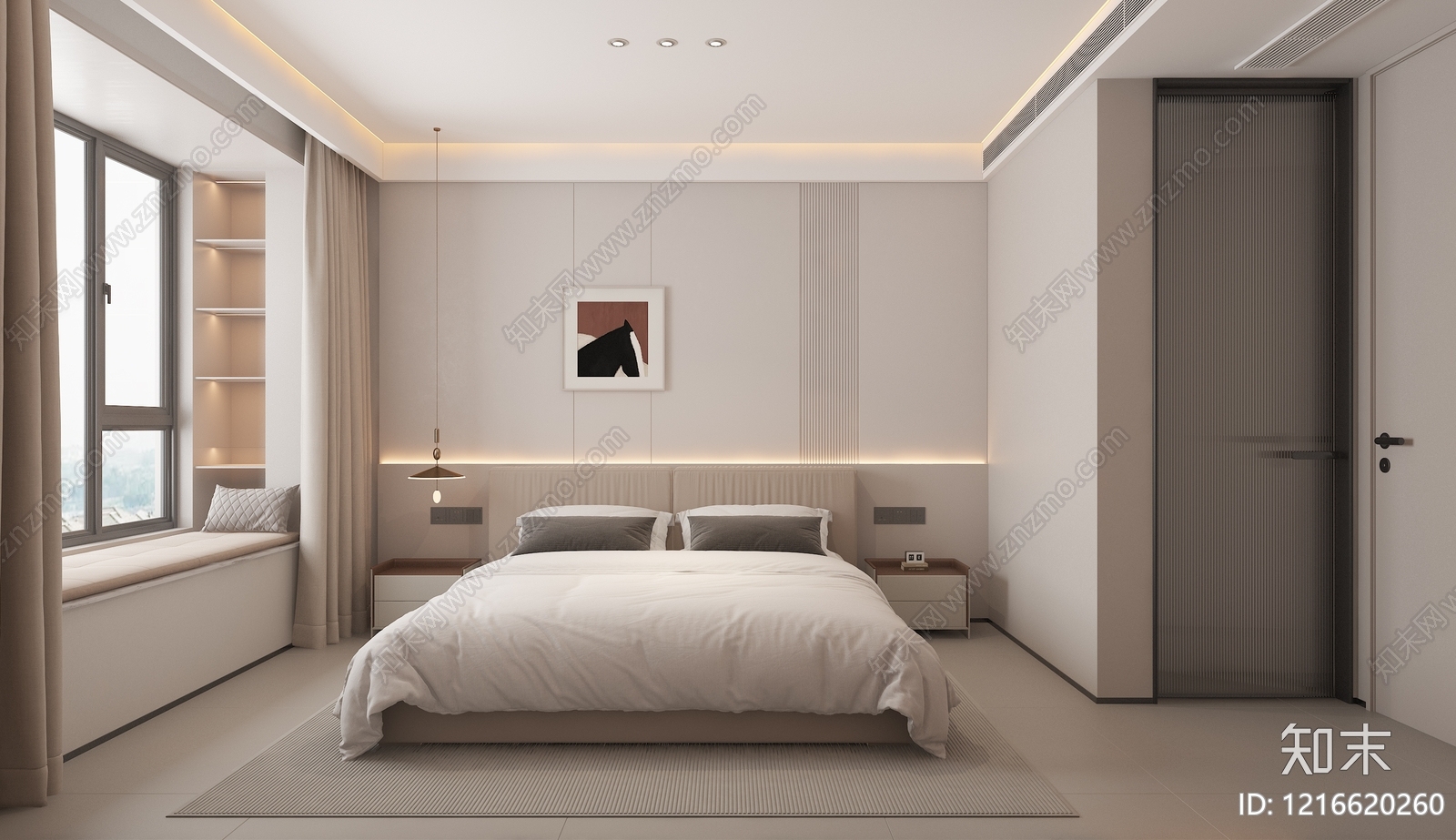 奶油风主卧3D模型下载【ID:1216620260】