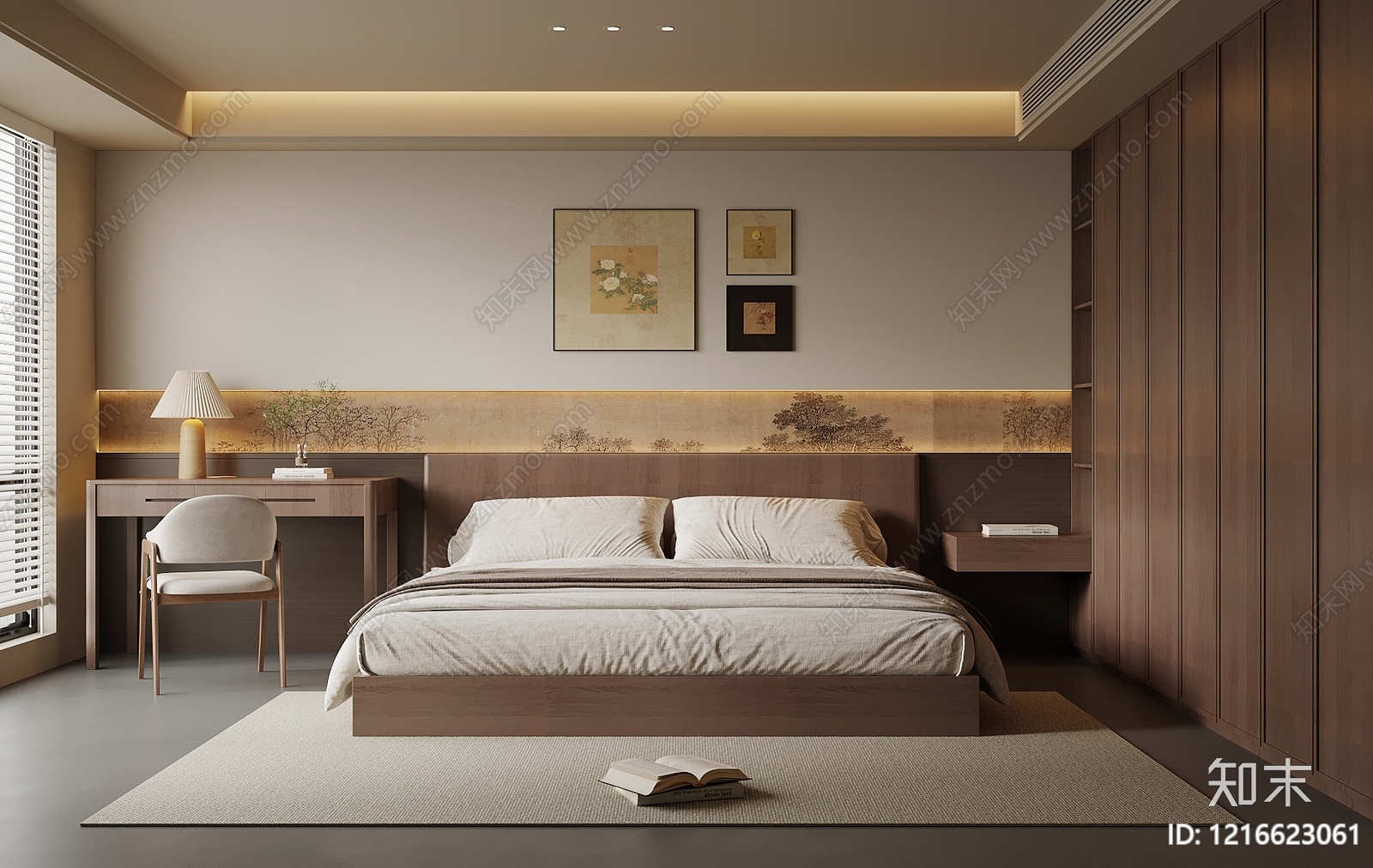 新中式次卧3D模型下载【ID:1216623061】