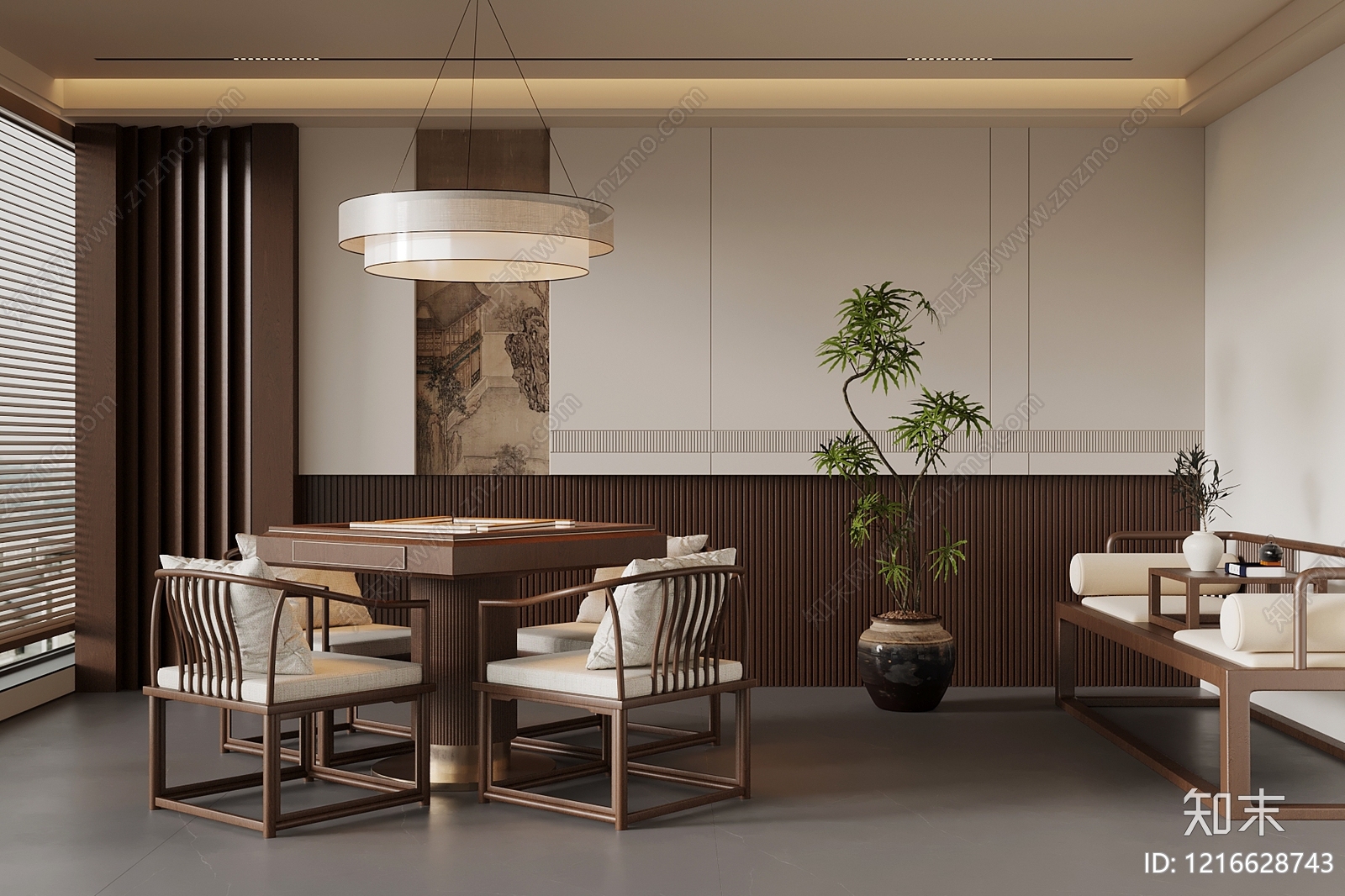 新中式麻将桌SU模型下载【ID:1216628743】