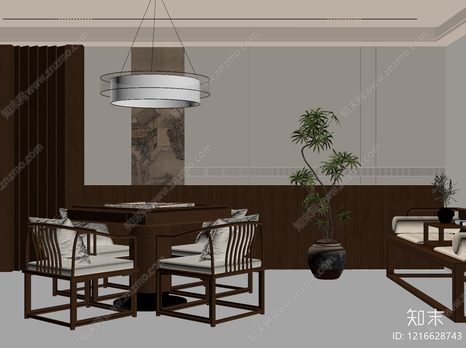 新中式麻将桌SU模型下载【ID:1216628743】