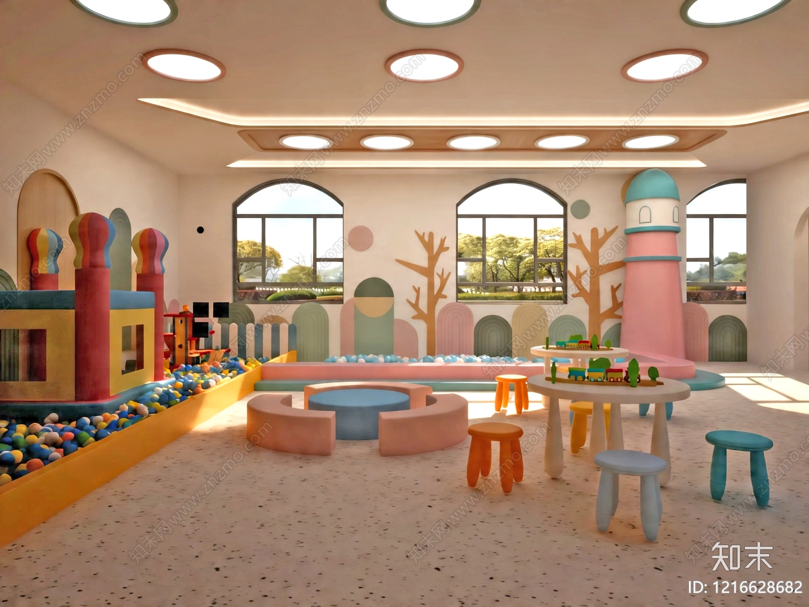 奶油风幼儿园3D模型下载【ID:1216628682】