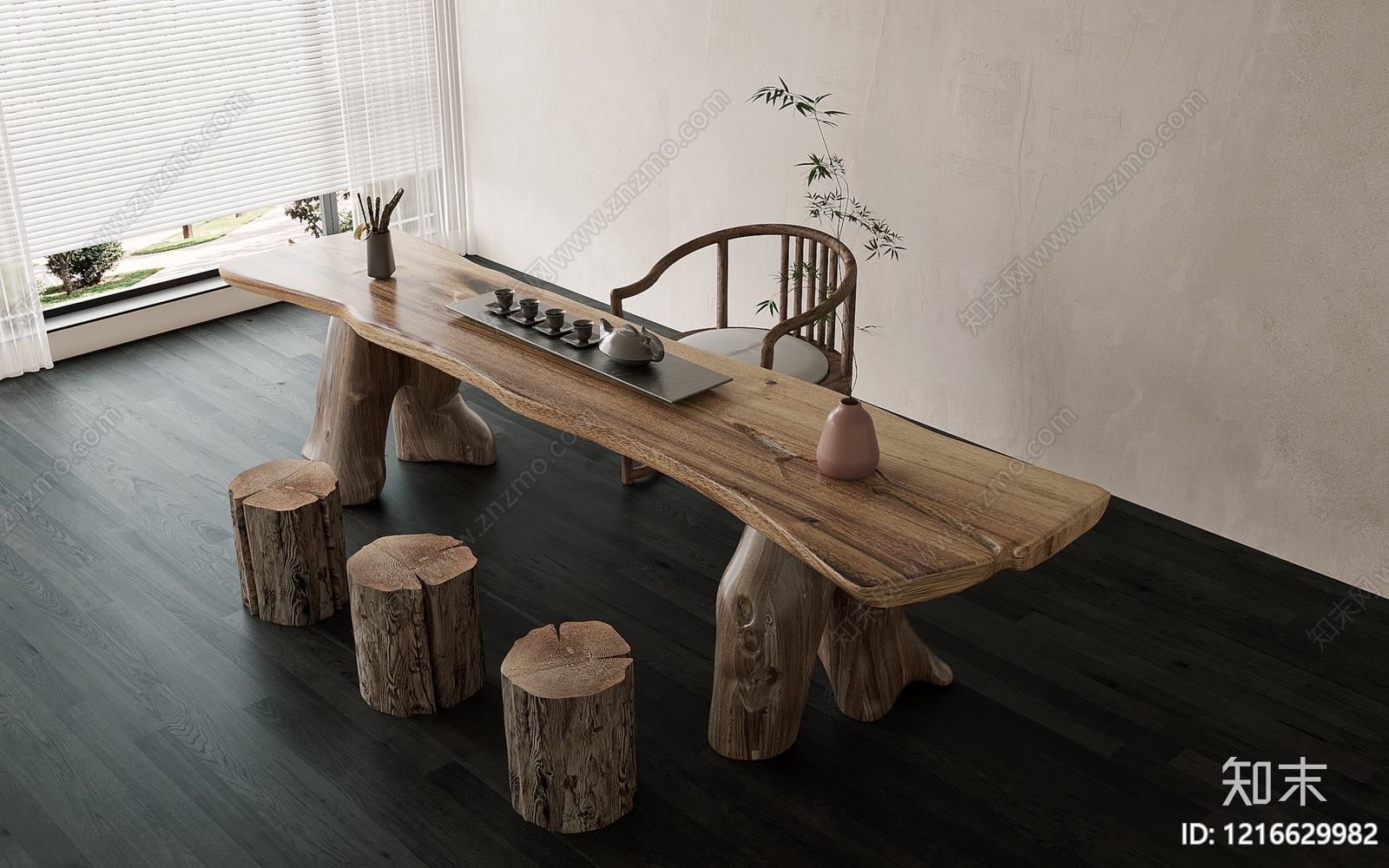 新中式茶桌椅3D模型下载【ID:1216629982】