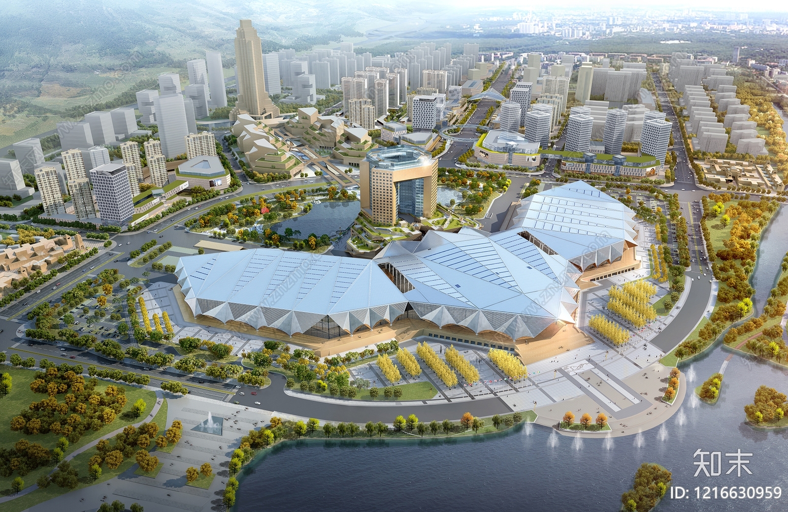 现代主义鸟瞰规划3D模型下载【ID:1216630959】