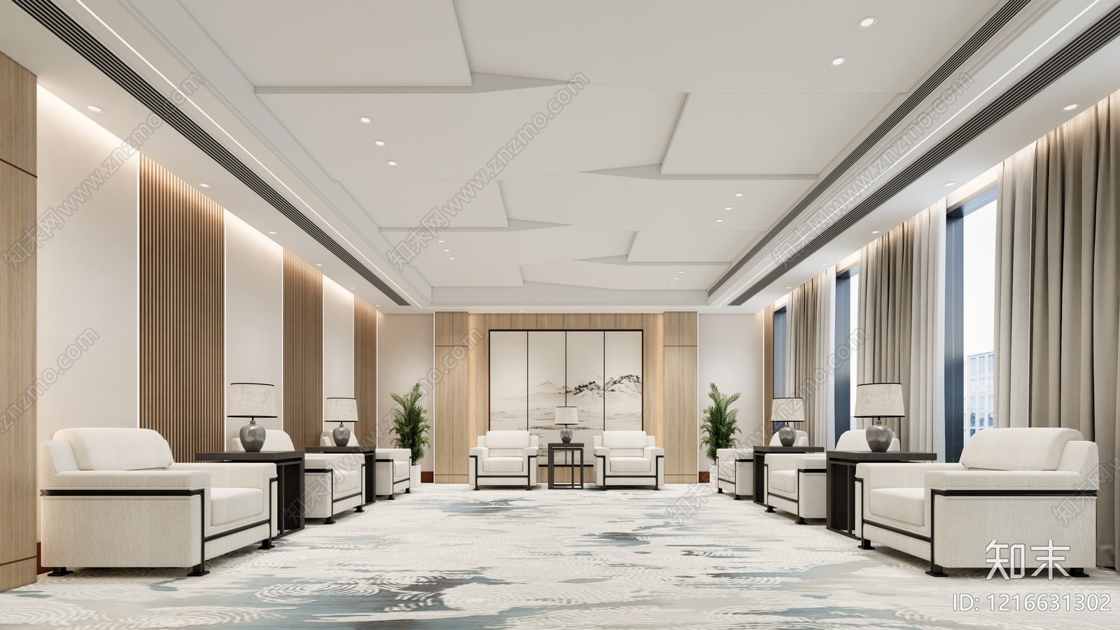 新中式接待室SU模型下载【ID:1216631302】
