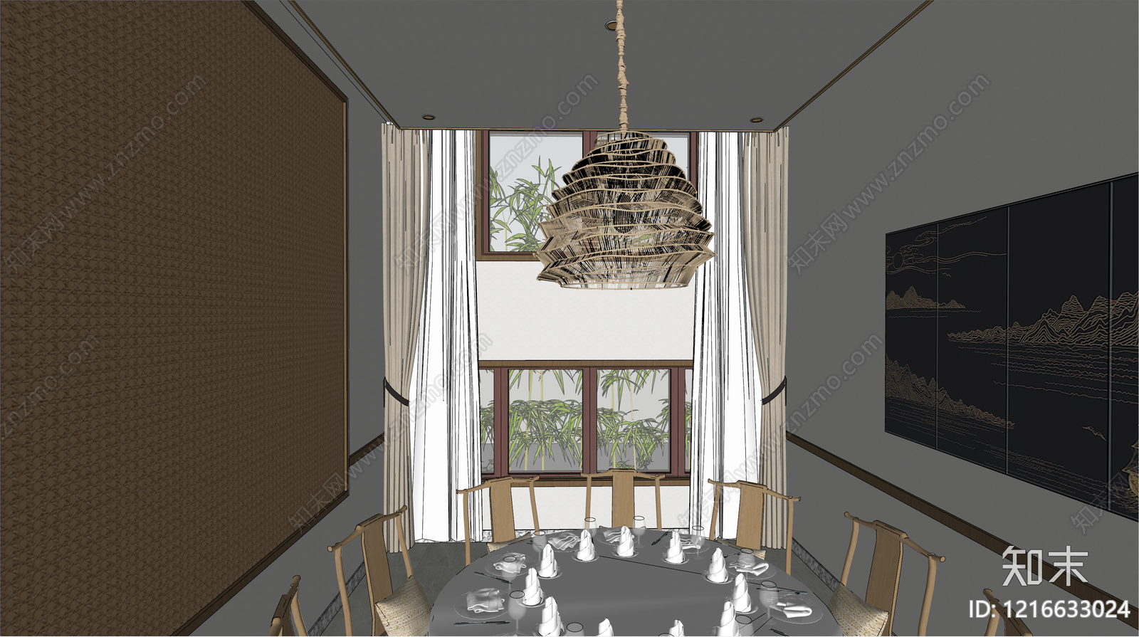 新中式中餐厅SU模型下载【ID:1216633024】