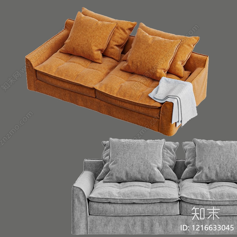 现代简约三人沙发3D模型下载【ID:1216633045】
