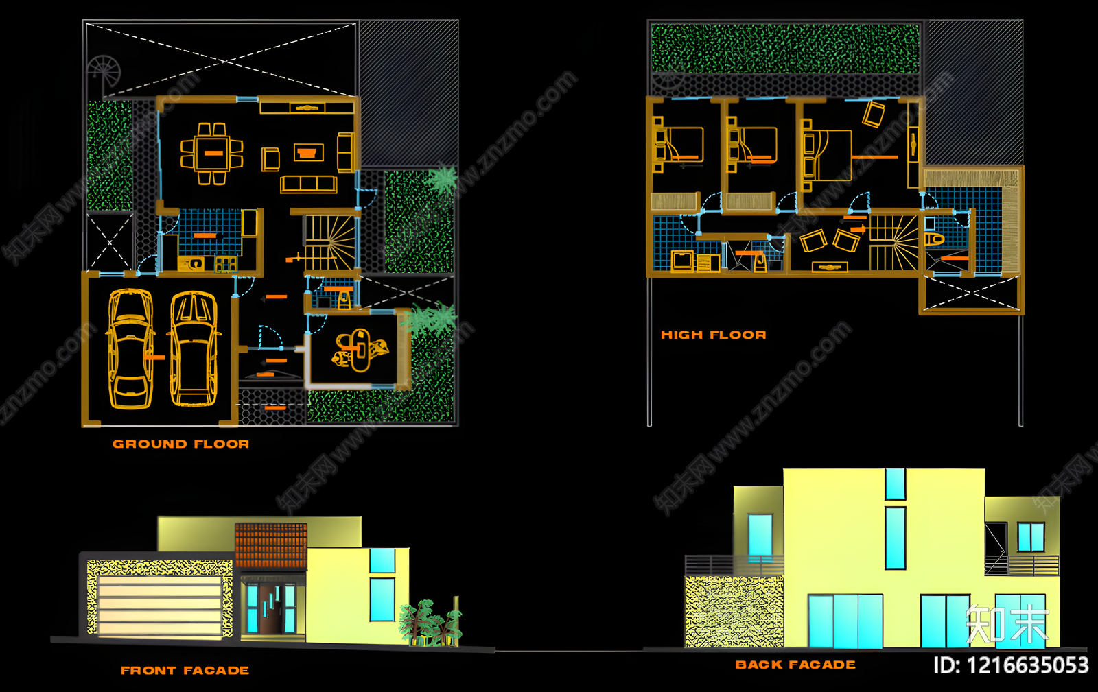 现代别墅建筑施工图下载【ID:1216635053】