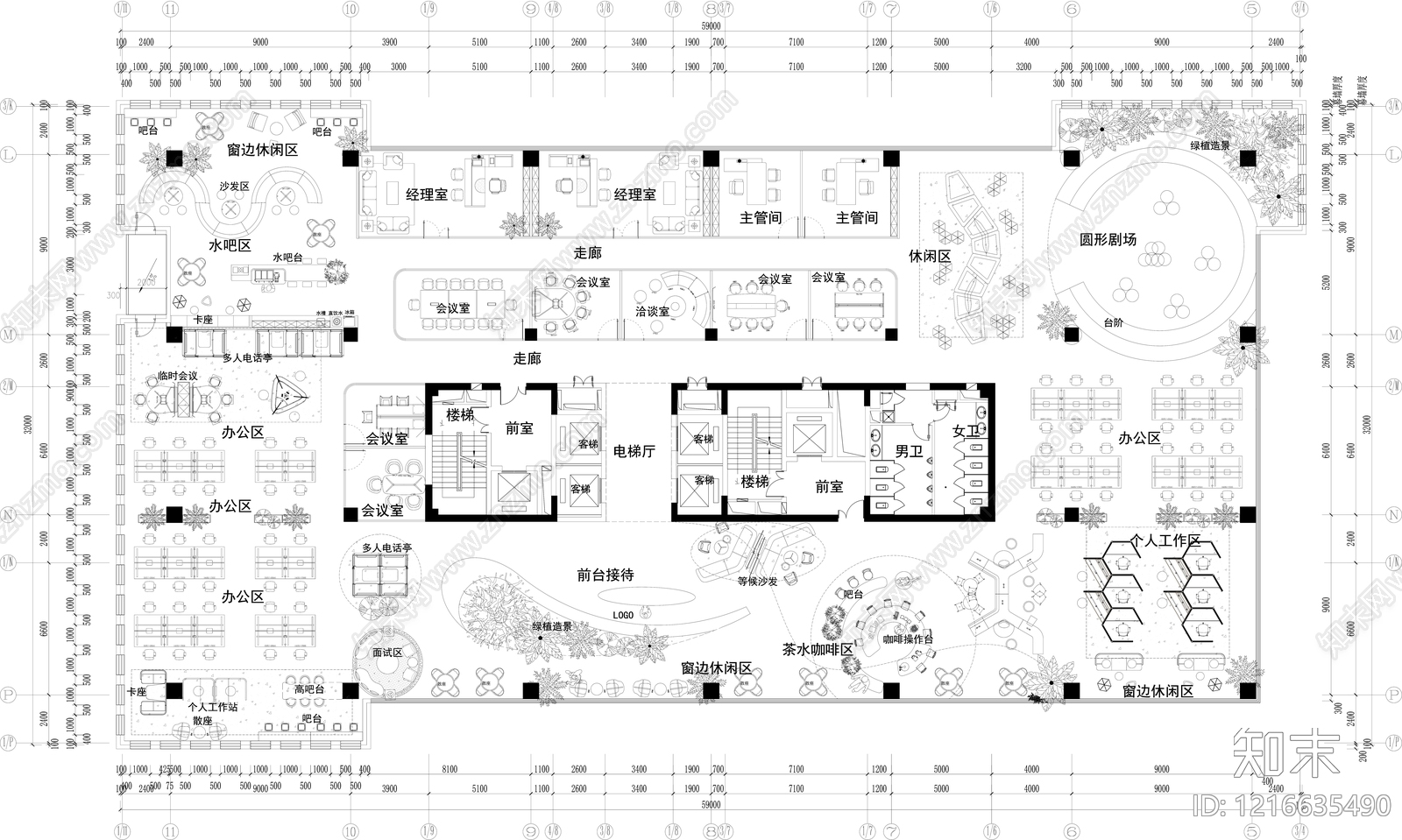 现代开放办公室施工图下载【ID:1216635490】