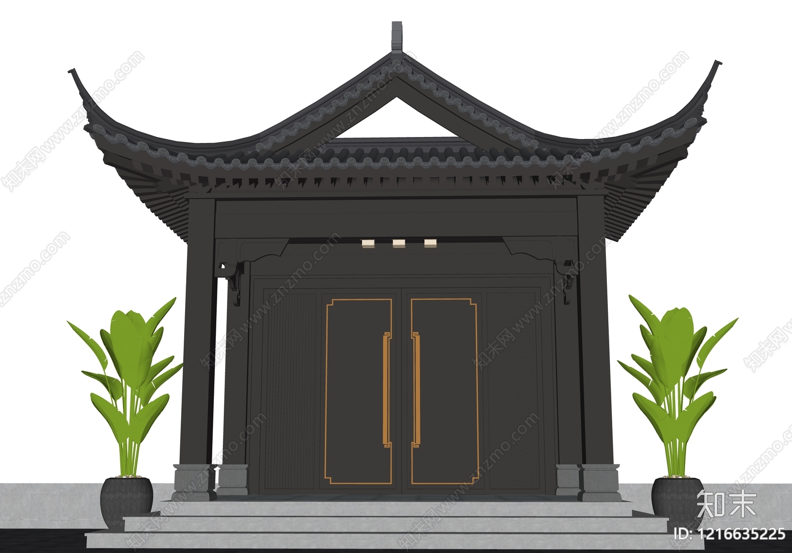 新中式古建筑SU模型下载【ID:1216635225】