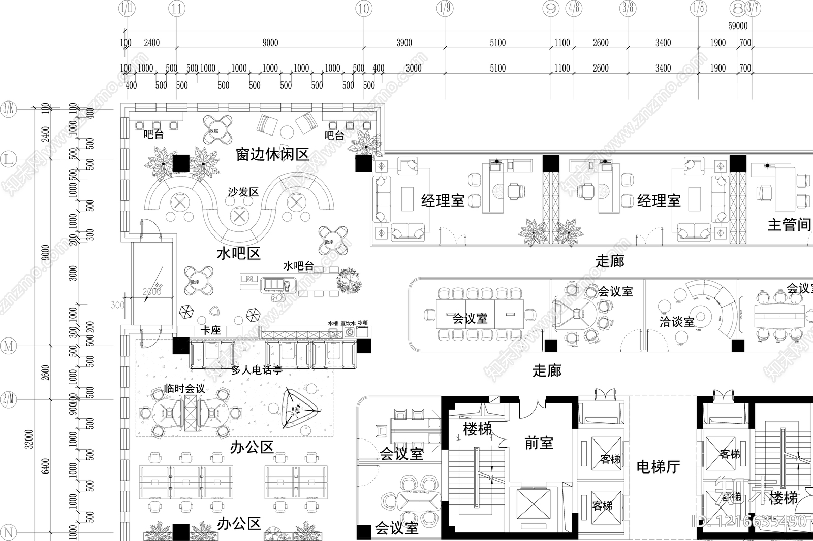 现代开放办公室cad施工图下载【ID:1216635490】