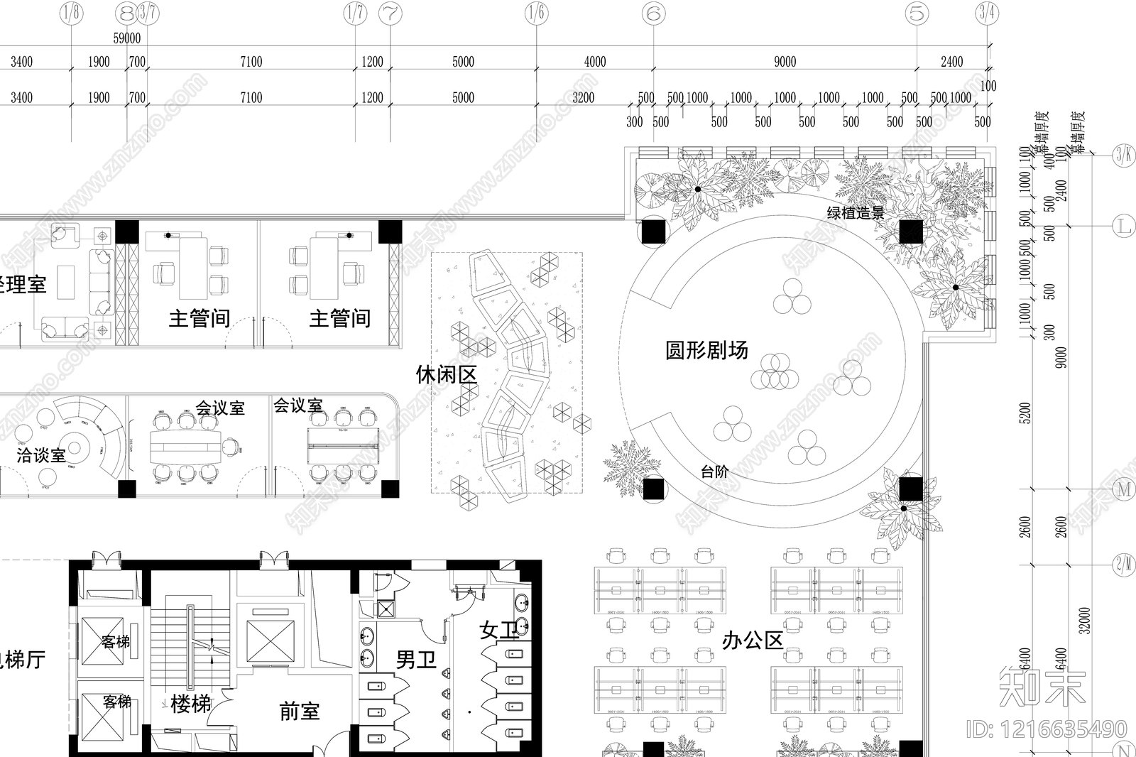 现代开放办公室cad施工图下载【ID:1216635490】