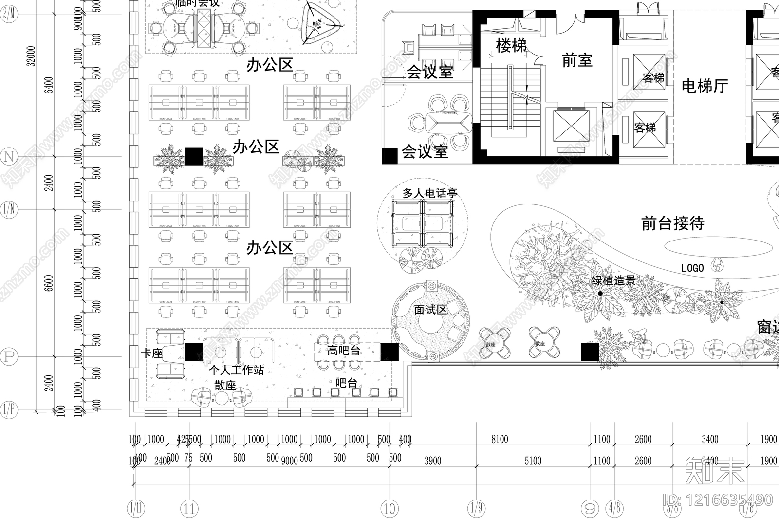 现代开放办公室cad施工图下载【ID:1216635490】