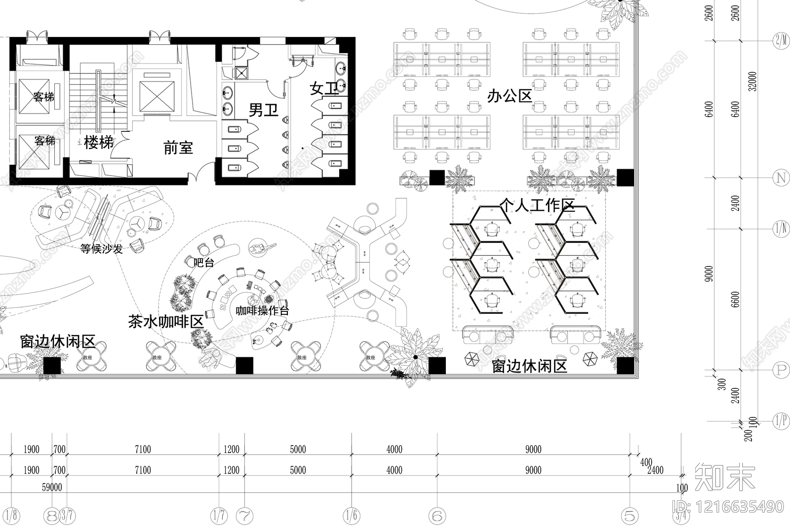 现代开放办公室cad施工图下载【ID:1216635490】