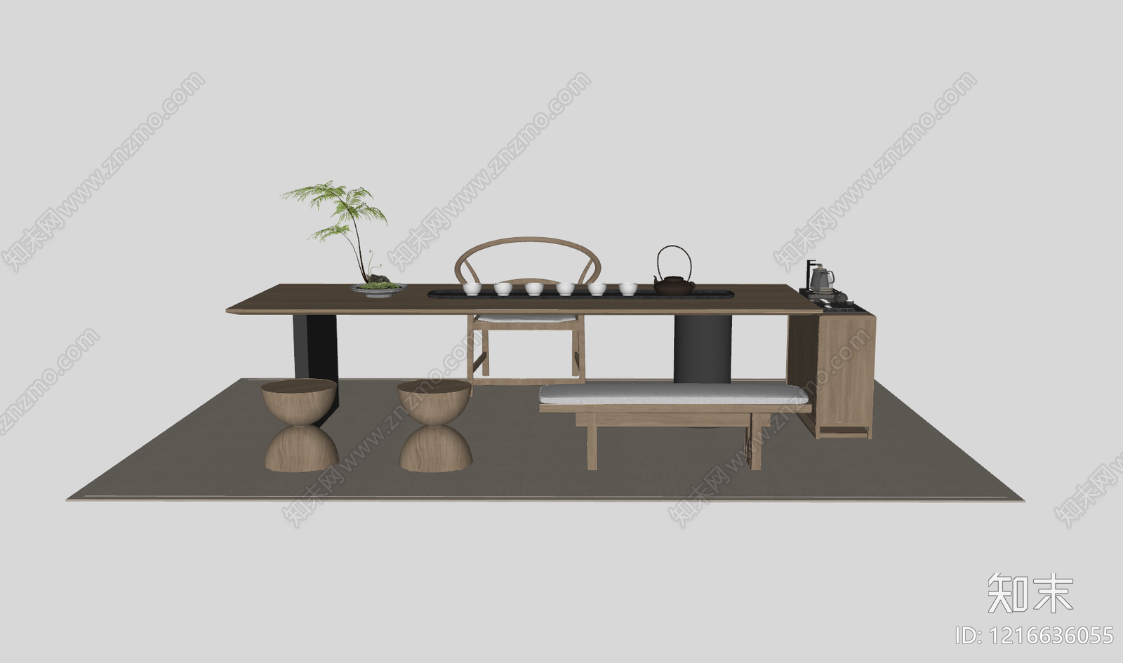 新中式茶桌椅SU模型下载【ID:1216636055】