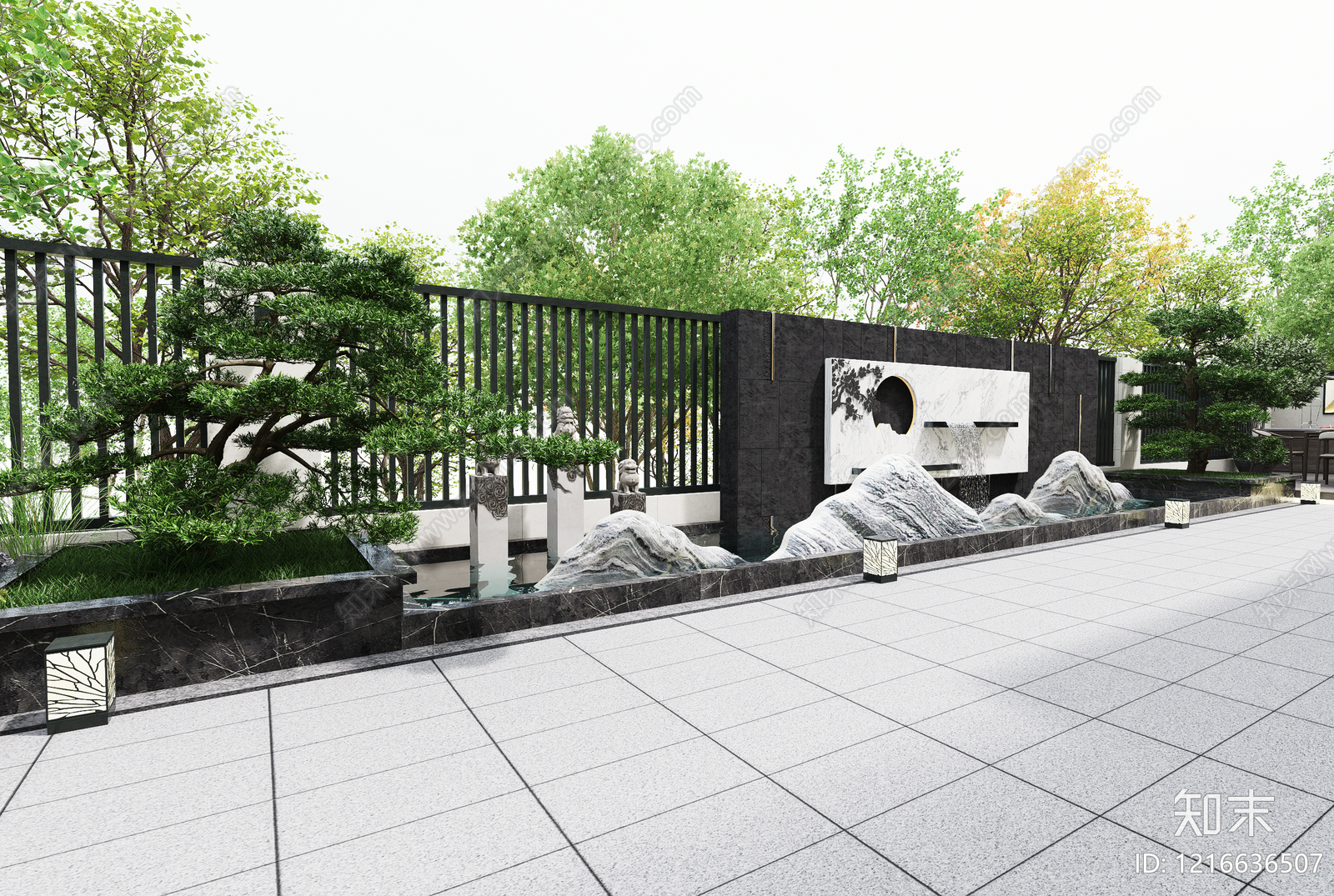 新中式别墅庭院SU模型下载【ID:1216636507】