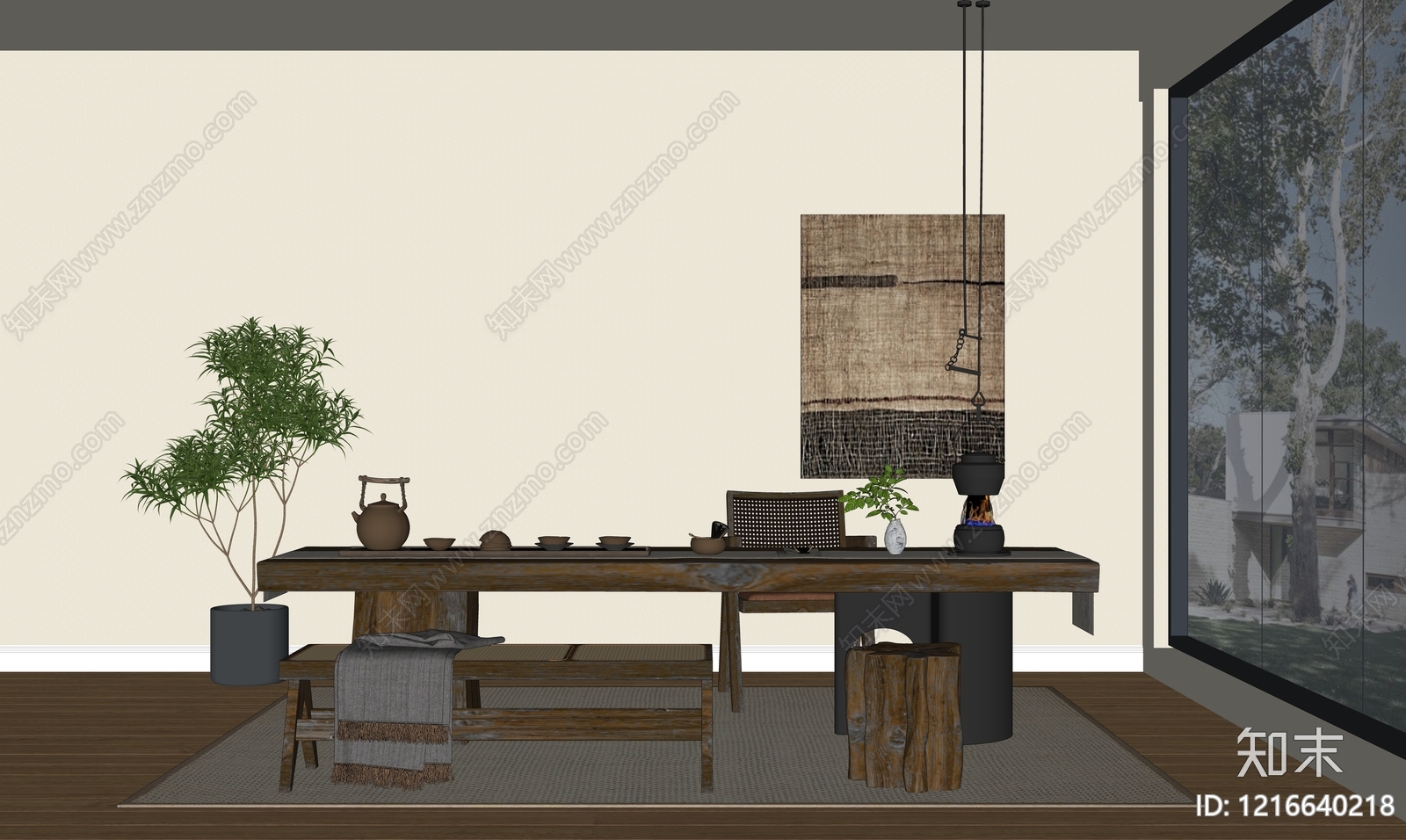 新中式茶室SU模型下载【ID:1216640218】