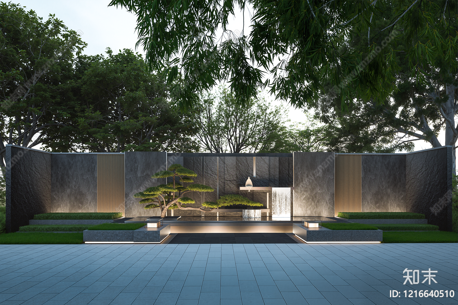 新中式景墙3D模型下载【ID:1216640510】