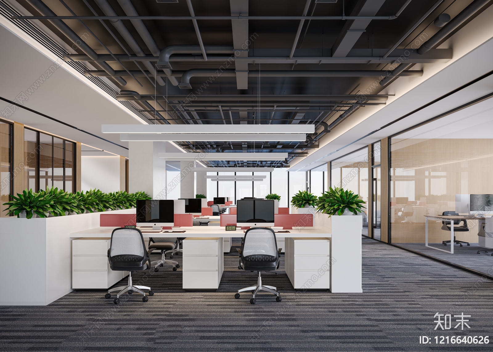 现代简约办公区3D模型下载【ID:1216640626】
