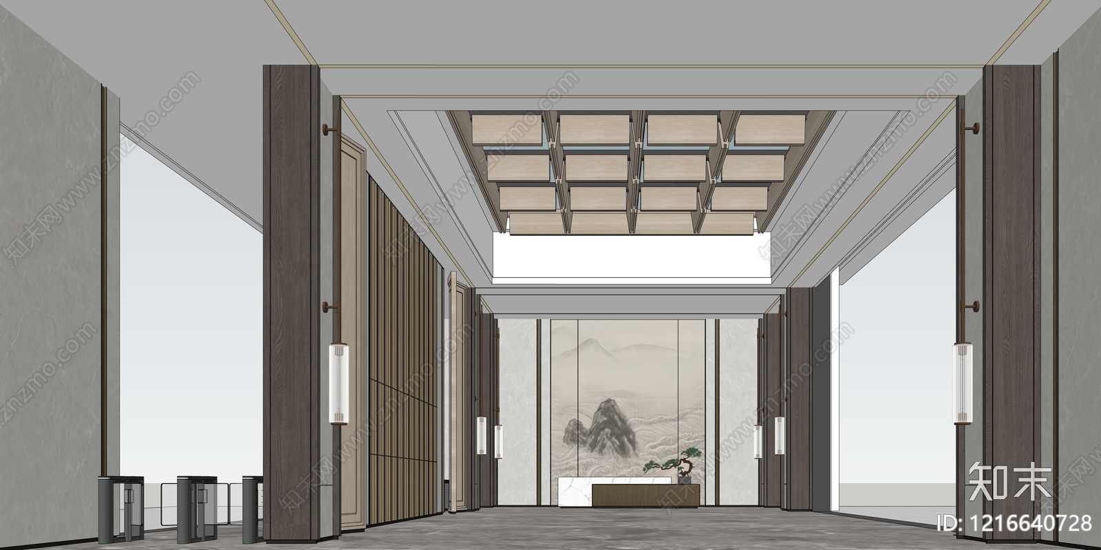 新中式售楼处SU模型下载【ID:1216640728】
