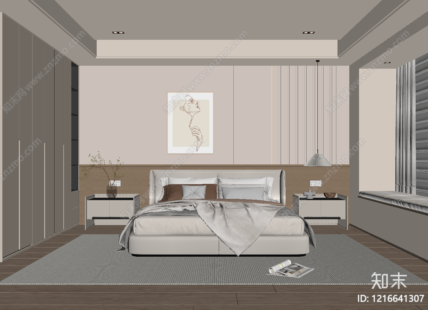奶油风主卧SU模型下载【ID:1216641307】