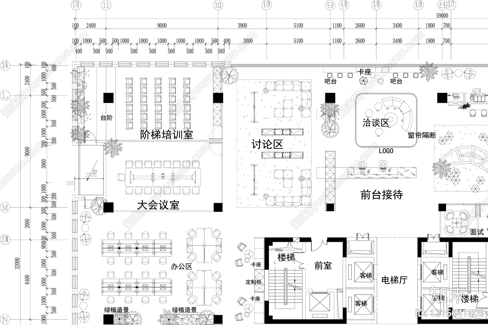 简约整体办公空间cad施工图下载【ID:1216641409】