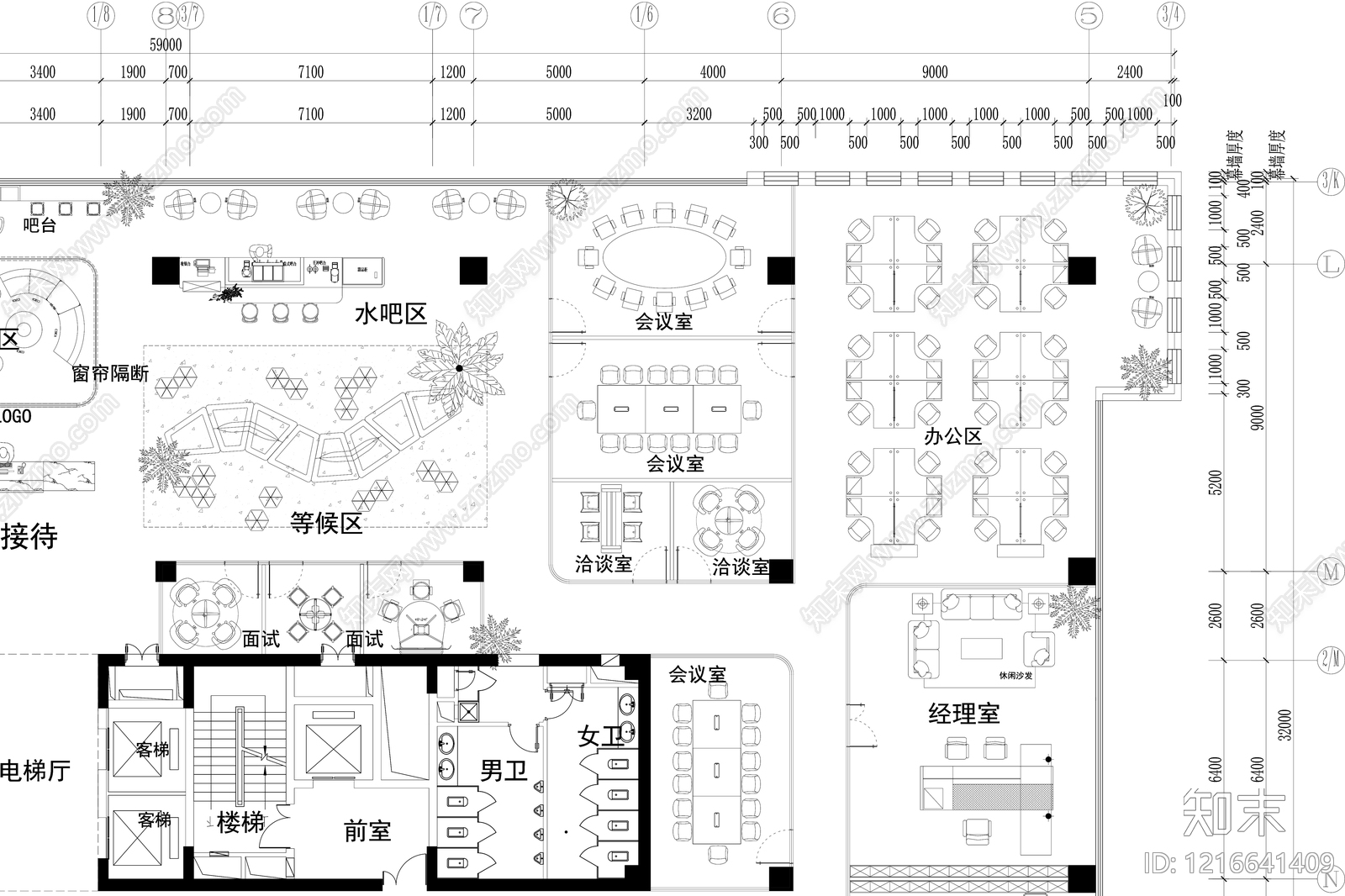 简约整体办公空间cad施工图下载【ID:1216641409】
